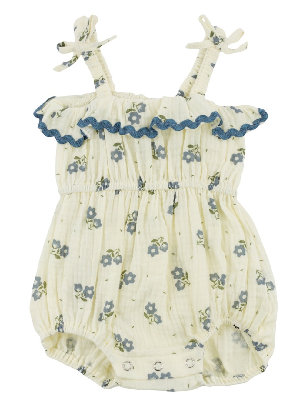 Oh Baby! Cream Floral Baby Romper with Navy Trim